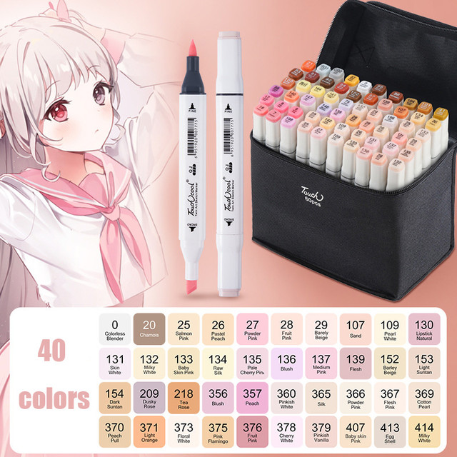 6/40colors Double-ended Alcohol Soft Tip Skin Color Markers Anime  Hand-drawn Student Art Flesh Color Watercolor Brush Manga - AliExpress